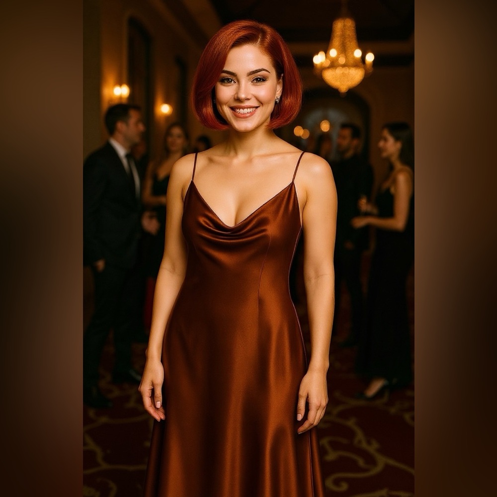 Elegant Petal & Pup Copper Satin   Slip Dress. Sz 16